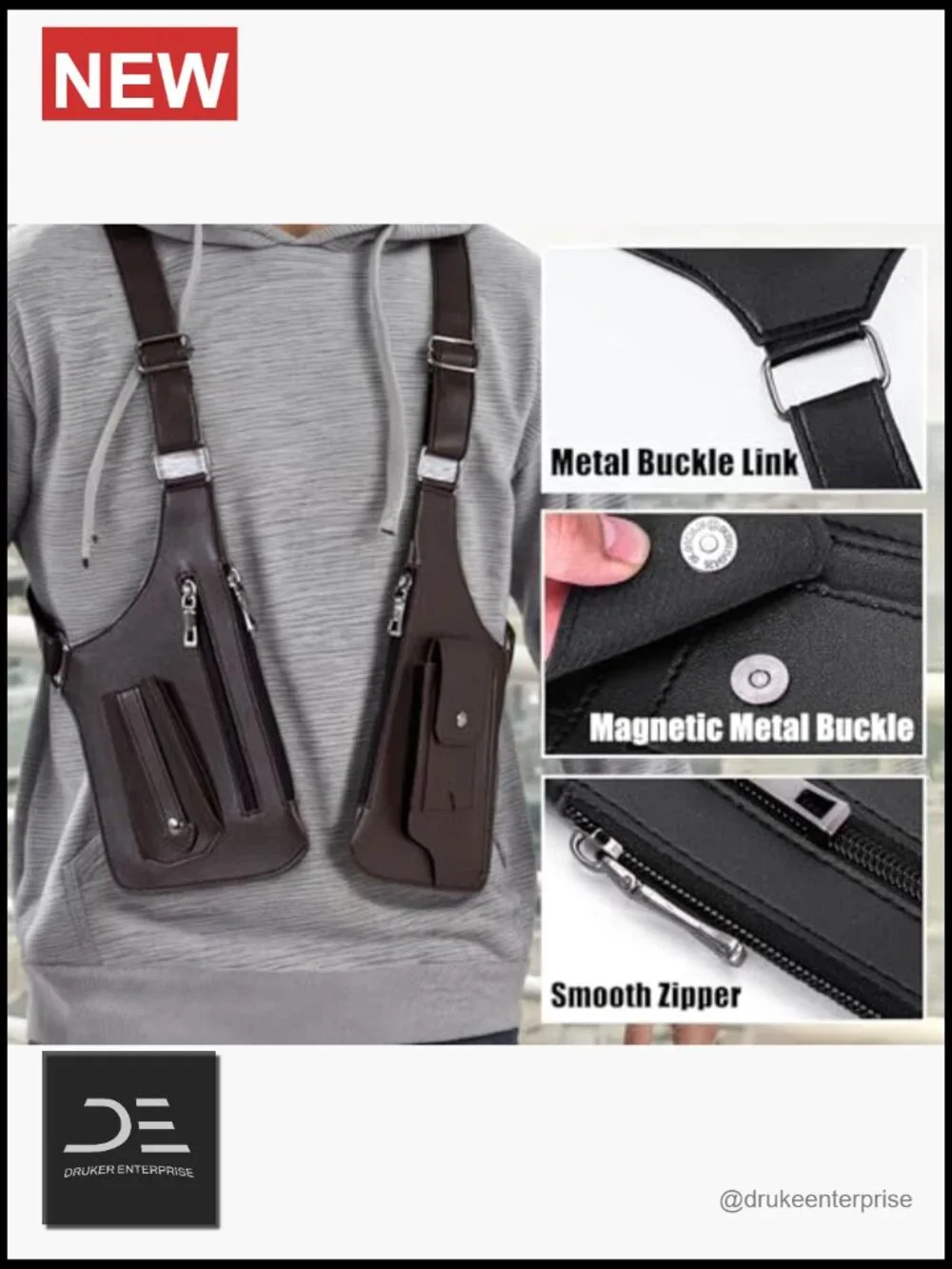 Men's Adjustable Underarm Chest Bag Anti-Theft Cross-Body Concealed Carry PU